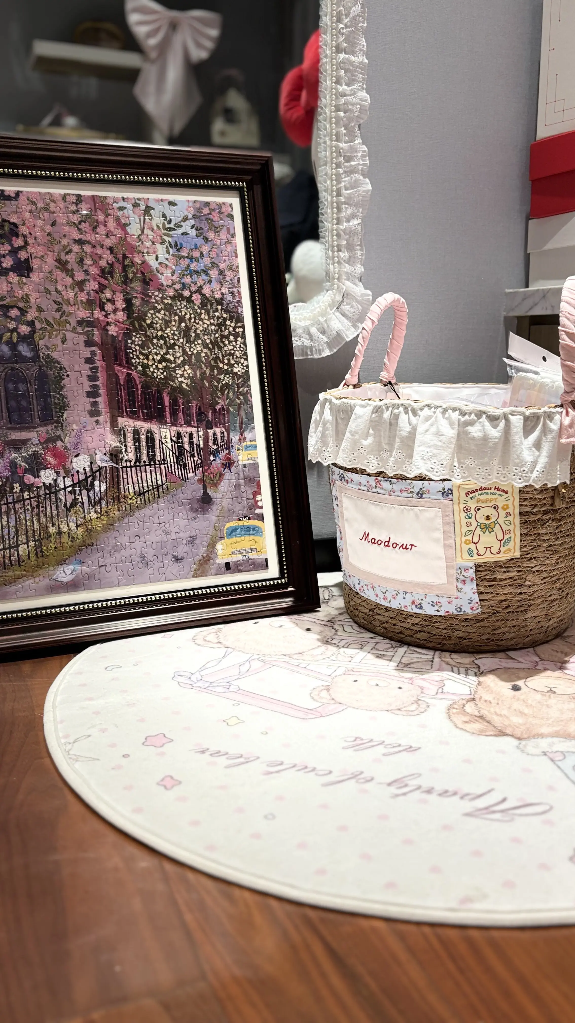 wooden storage basket for pet toys in a customer's home - Bear Pet Storage Basket